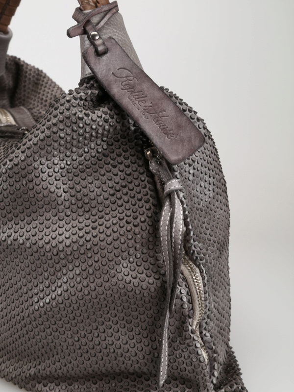 Sun dark brown textured leather bag shop online: REPTILES