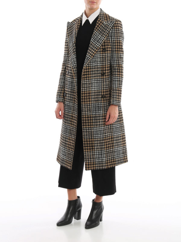 TAGLIATORE: knee length coats online - Maxi Prince of Wales wool blend coat