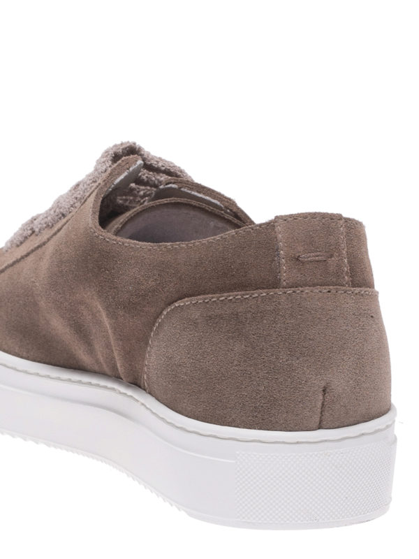 Taupe suede sneakers with terrycloth laces shop online: Doucal