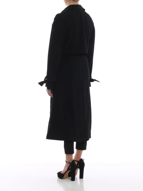 Tech fabric black long wrap trench coat shop online: MICHAEL KORS