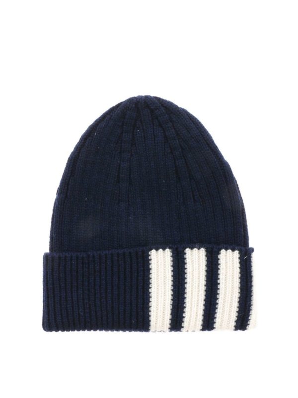 THOM BROWNE: hats & caps online - 4 Bar Stripe beanie in blue cashmere