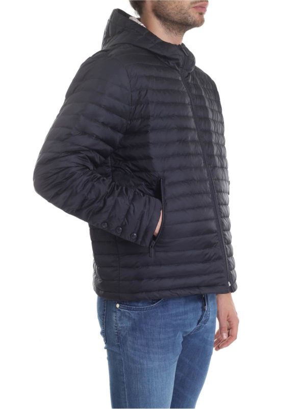THOM BROWNE: padded coats online - Hooded down jacket in blue