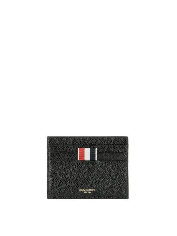 THOM BROWNE: wallets & purses - Black textured leather card holder