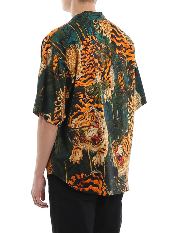 Tiger Bamboo printed poplin shirt shop online: DSQUARED2