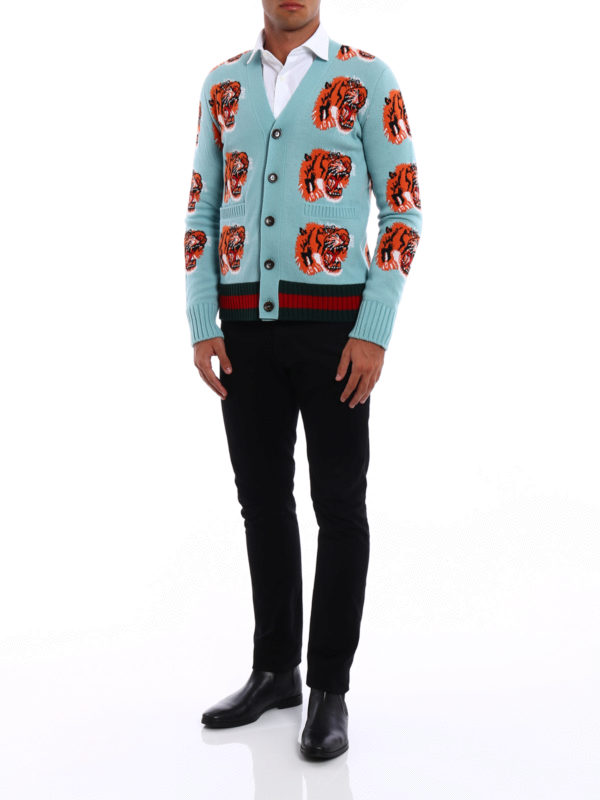 Tiger jacquard wool cardigan shop online: GUCCI