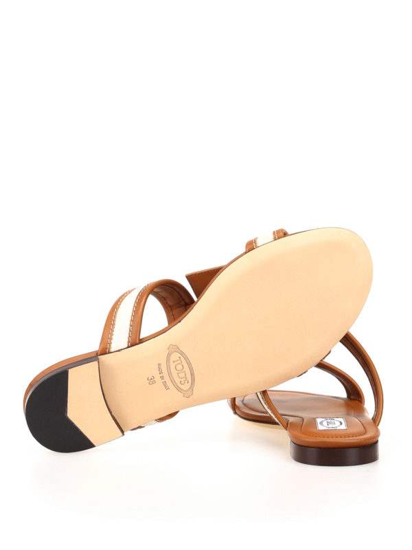 Sandals Tod's - Cognac leather and canvas T sandals