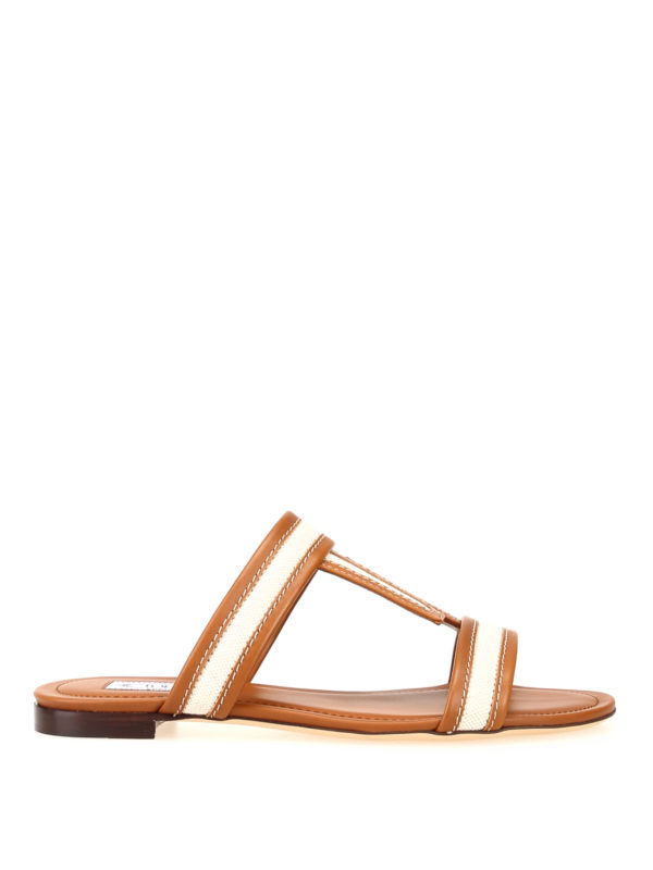 Sandals Tod's - Cognac leather and canvas T sandals