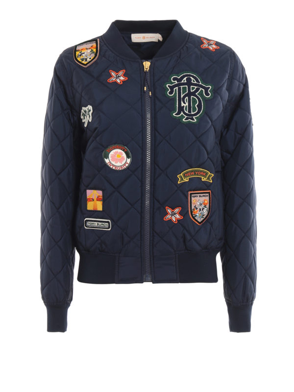 TORY BURCH: bombers - Patch quilted bomber jacket