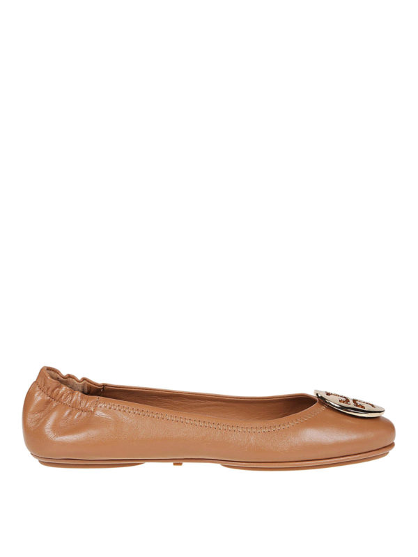 TORY BURCH: flat shoes - Minnie tan leather folding flats