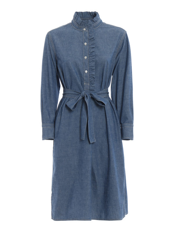TORY BURCH: knee length dresses - Deneuve cotton denim shirt dress
