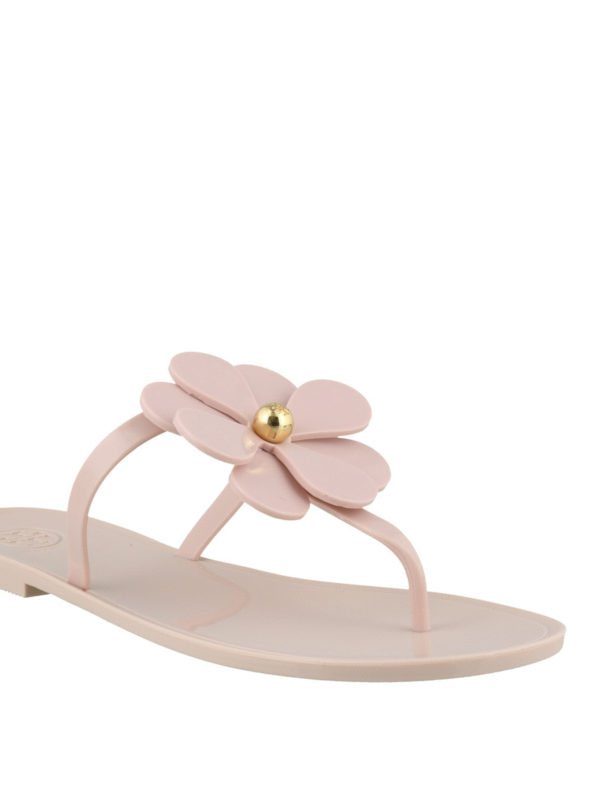 Tory Burch Ivory White Flower Leather Sandals Flip Flops Thongs Size 10 M |  eBay