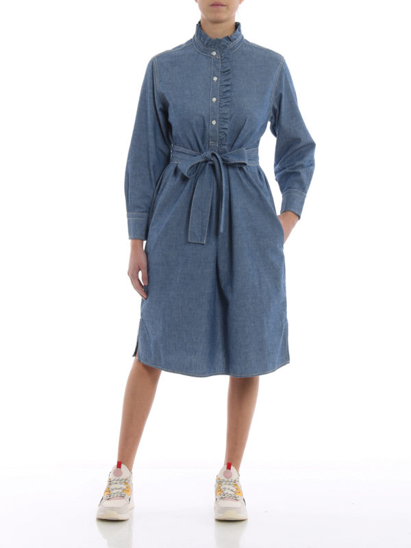 TORY BURCH: knee length dresses online - Deneuve cotton denim shirt dress