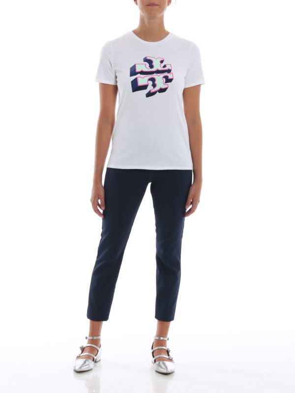 TORY BURCH: t-shirt online - T-shirt con stampa logo 3D in velluto