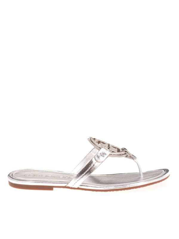 TORY BURCH: sandals - Silver tone jewel sandals