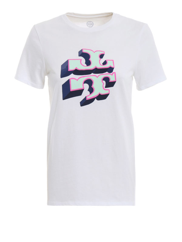 TORY BURCH: t-shirt - T-shirt con stampa logo 3D in velluto
