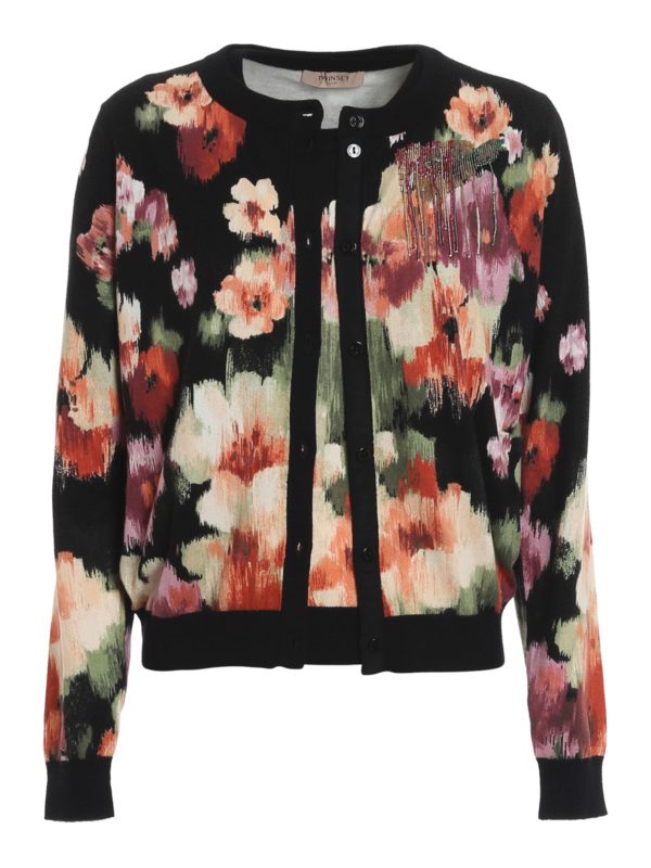 TWINSET: cardigans - Chiné floral printed twinset