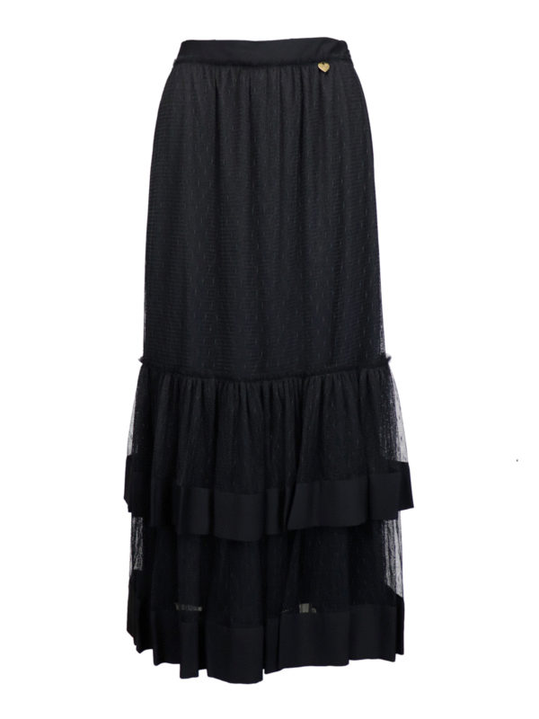 TWINSET: Long skirts - Lace ruffle maxi skirt