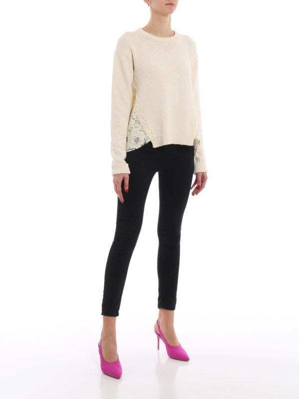 TWINSET: Strickpullover mit Rundhalsausschnitt online - Rundhalspullover - Weiß