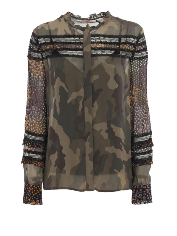 TWINSET: camicie - Camicia in georgette floreale e camouflage