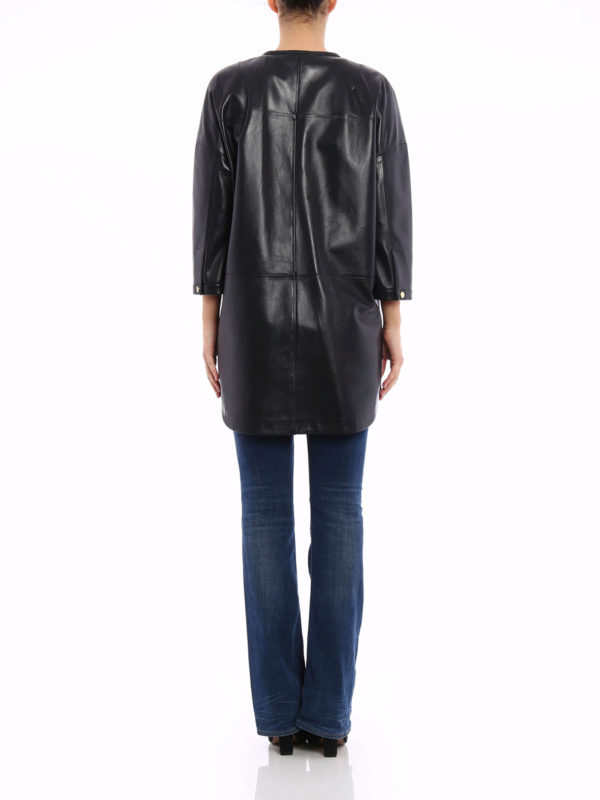 Unlined leather overcoat shop online: FAY