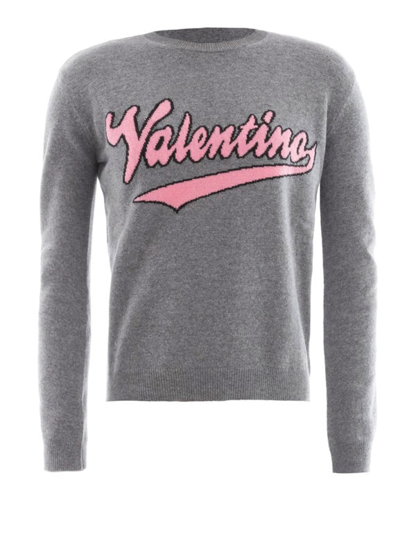VALENTINO: Strickpullover mit Rundhalsausschnitt - Rundhalspullover - Grau