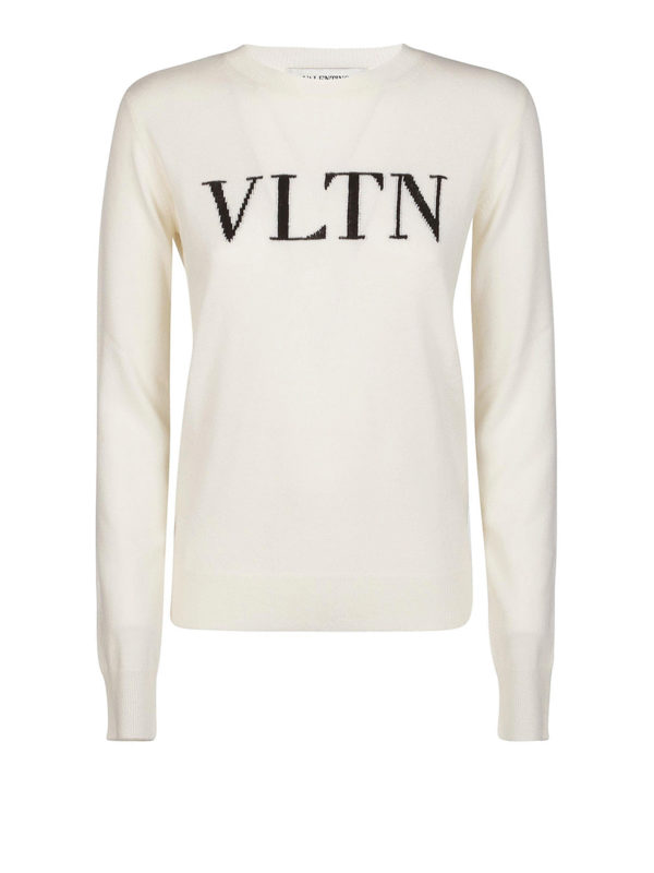 VALENTINO: Strickpullover mit Rundhalsausschnitt - Rundhalspullover - Weiß