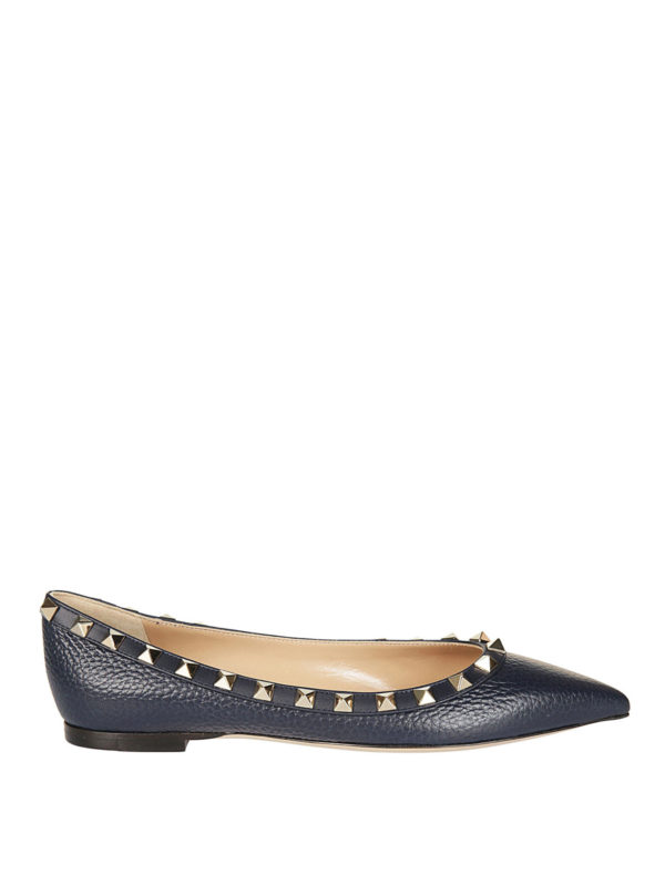 VALENTINO GARAVANI: flat shoes - Rockstud blue leather flats
