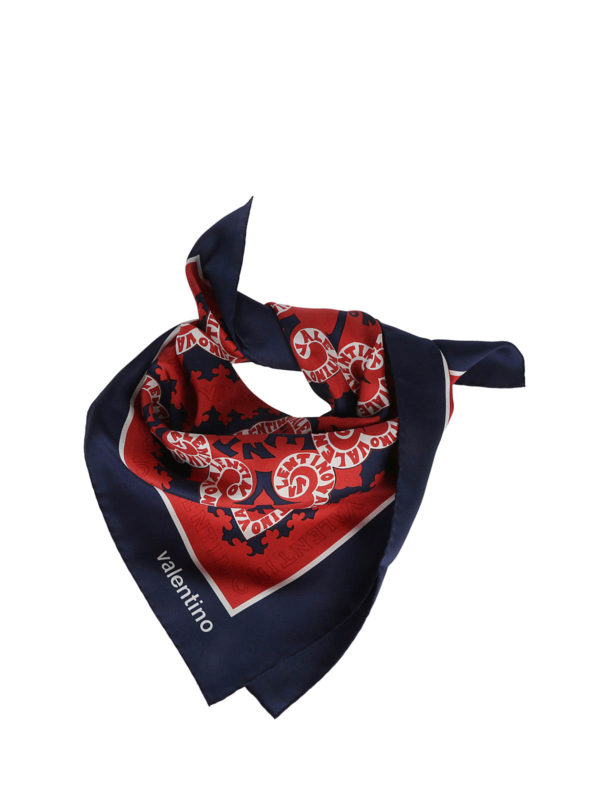 Valentino Garavani Bandana print silk scarf - Blue