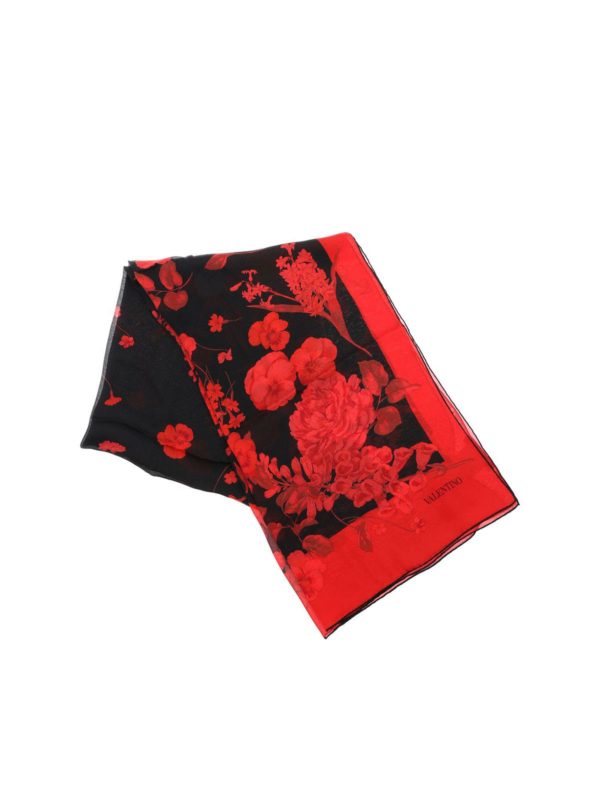 スカーフ VALENTINO GARAVANI RED AND BLACK SILK SCARVES Valentino Garavani Scarf in red and black floral silk