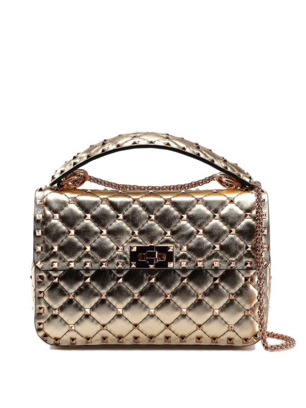 VALENTINO GARAVANI: shoulder bags - Rockstud Spike M gold-tone bag
