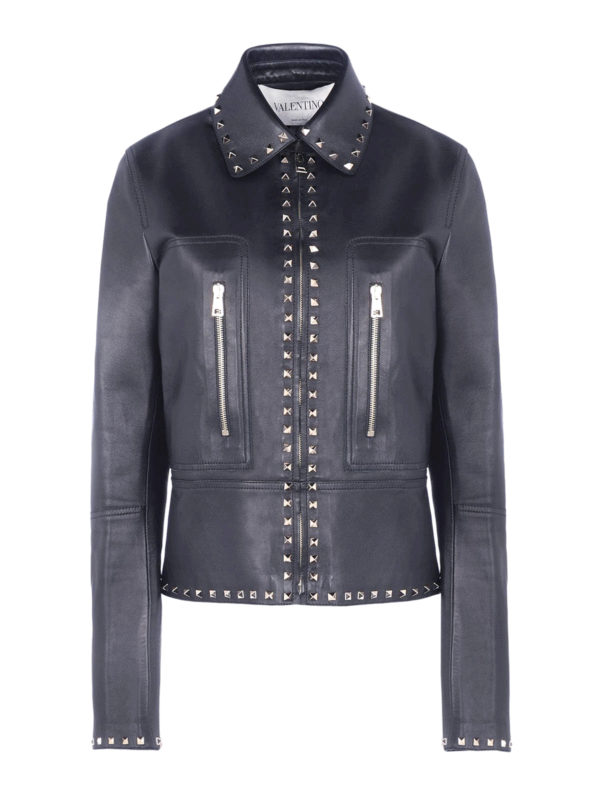 VALENTINO: leather jacket - Studded leather jacket
