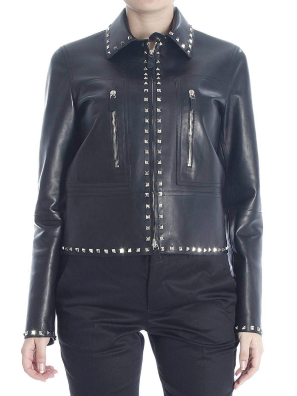 VALENTINO: leather jacket online - Studded leather jacket