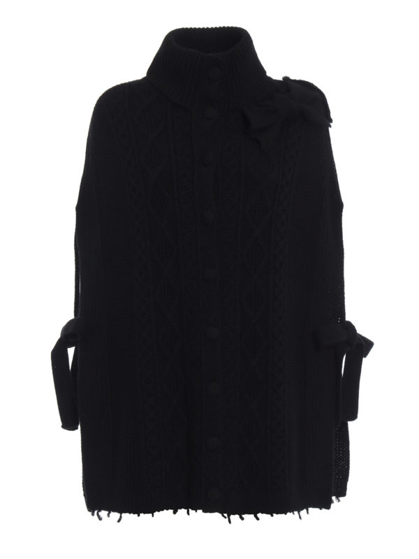 VALENTINO RED: Capes &  Ponchos - Knitted wool black cape