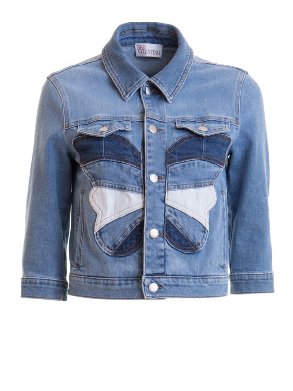 VALENTINO RED: denim jacket - Butterfly patch denim jacket