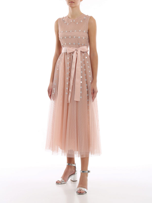 Valentino Red Floral embroidered tulle dress|TR3VA11K4TG377 Valentino Red Floral embroidered tulle dress|TR3VA11K4TG377