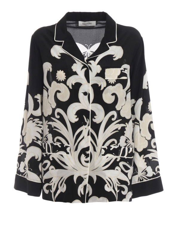 VALENTINO: shirts - Phoenix print crepe de chine pyjama shirt