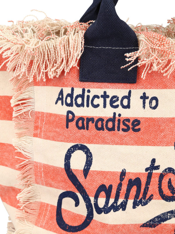 Vanity coral orange stripe canvas beach bag shop online: MC2 SAINT BARTH