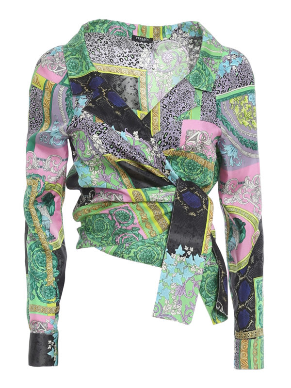 VERSACE: blouses - Patchwork Baroque print silk blouse