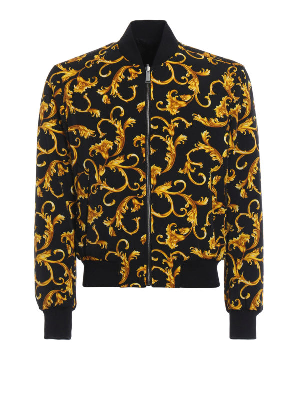VERSACE: bombers - Barocco Greca reversible bomber jacket