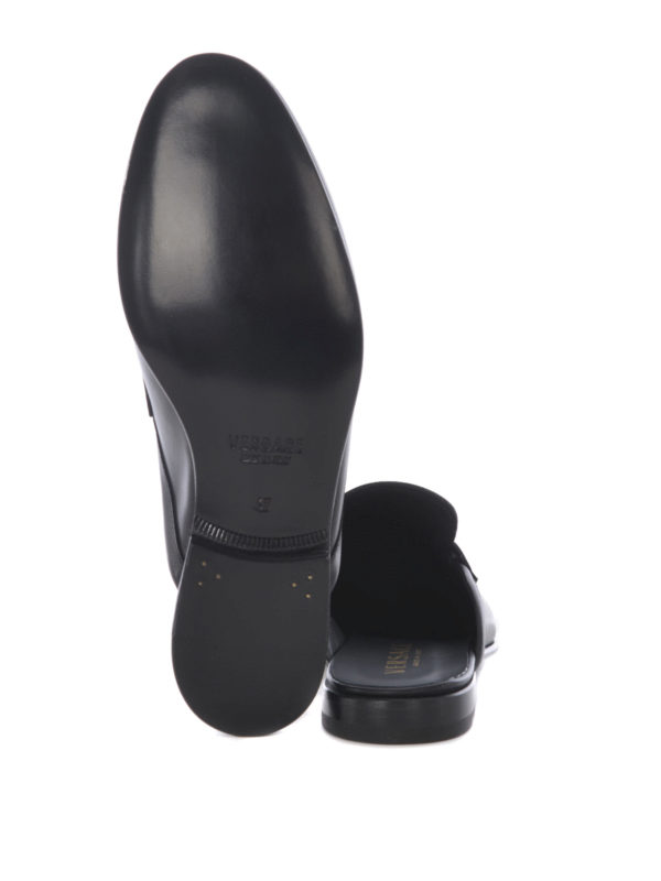 VERSACE buy online Logo detailed brushed leather mules