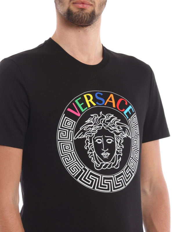 VERSACE buy online Rainbow logo embroidery black Tee