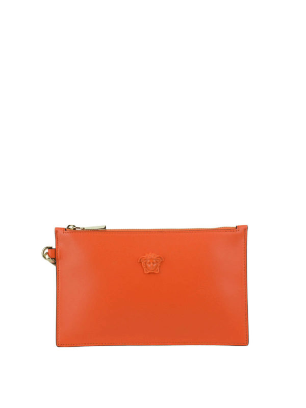 VERSACE: clutches - Leather small orange pouch