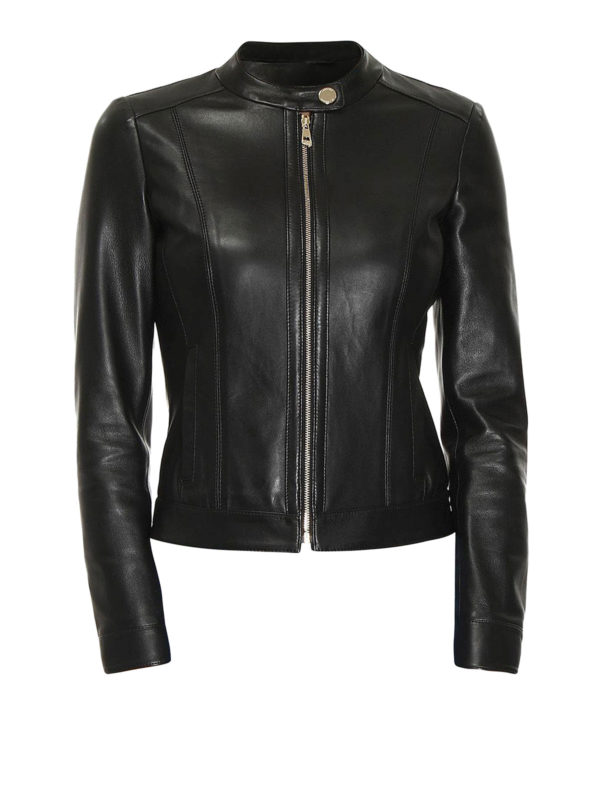VERSACE COLLECTION: leather jacket - Calf leather biker jacket
