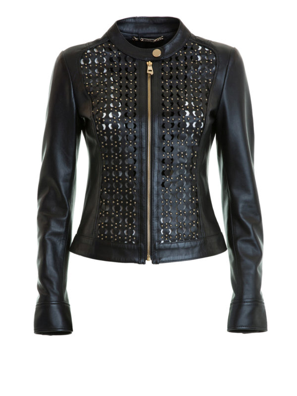VERSACE COLLECTION: giacche in pelle - Giacca corta in pelle traforata