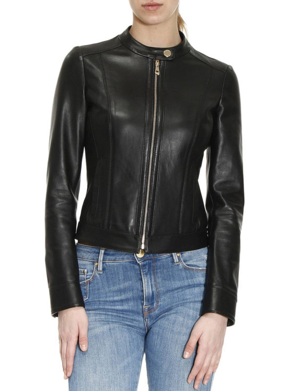 VERSACE COLLECTION: leather jacket online - Calf leather biker jacket
