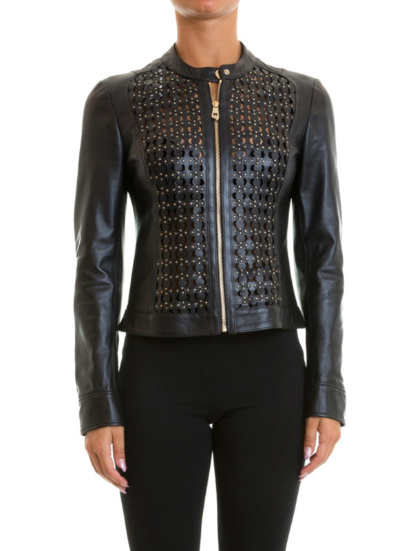 VERSACE COLLECTION: giacche in pelle online - Giacca corta in pelle traforata