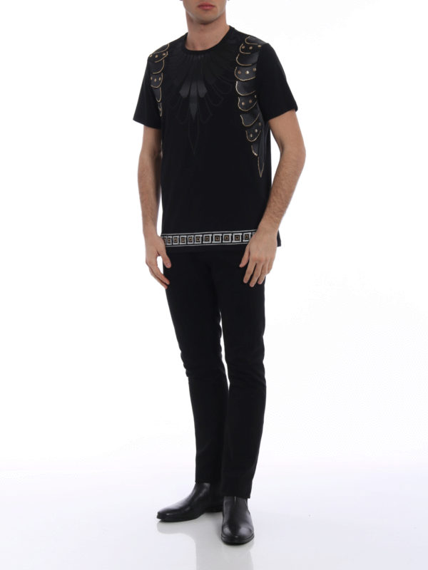 VERSACE COLLECTION: t-shirts online - Golden stud embellished black Tee
