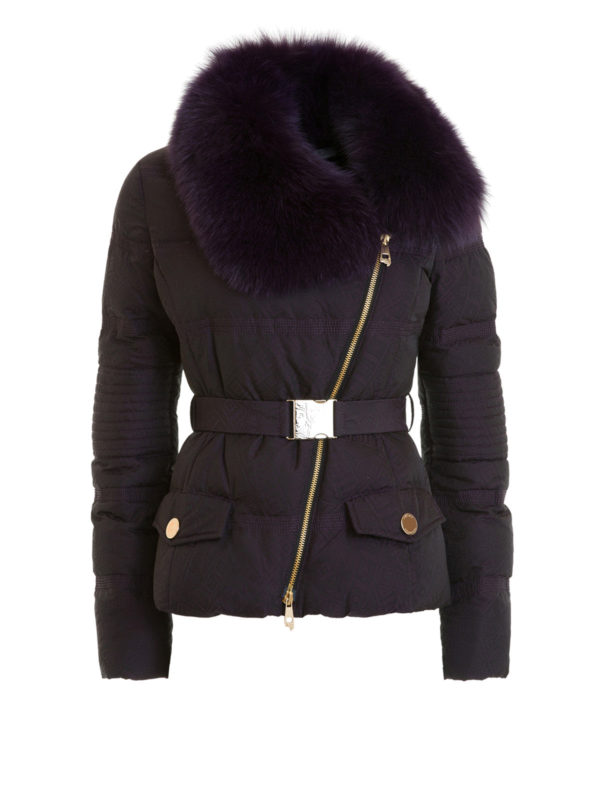 VERSACE COLLECTION: padded jackets - Fox collar puffer crop jacket