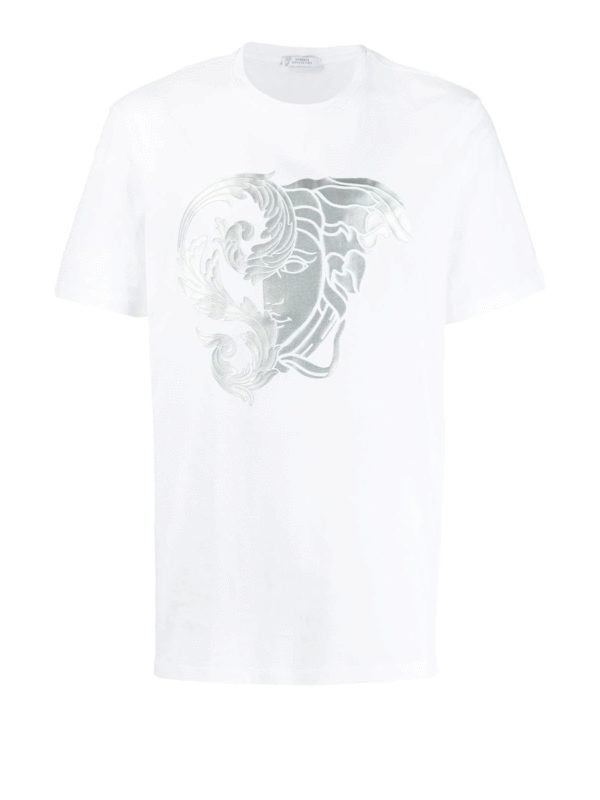 Versace Collection Silver Medusa head print white cotton T-shirt