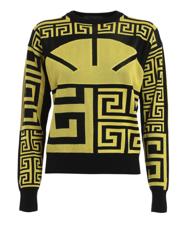 VERSACE: Strickpullover mit Rundhalsausschnitt - Pullover mit griechische Muster